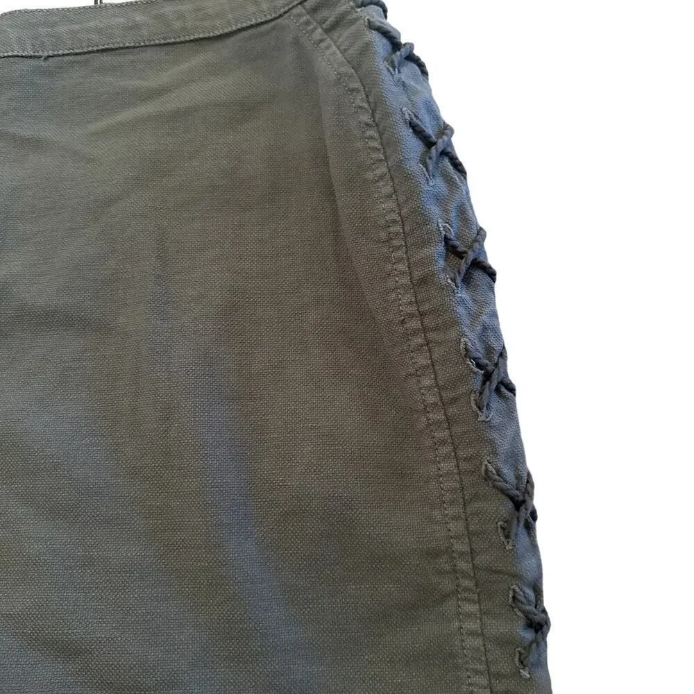 Chaser Womens Faux Lace Up Cotton Blend Utility Mini Skirt Safari  Sz M